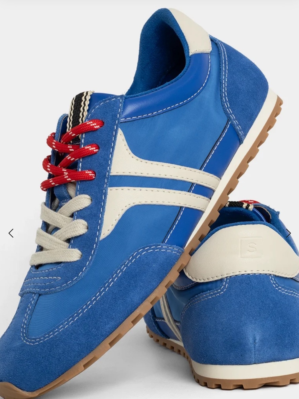 ShuShop Blue Leather & Suede Men's Runner with Cream Stripes and Red Laces